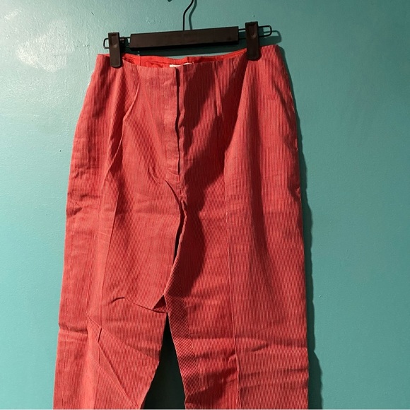 LOFT 4 Red White Pinstripe Linen Blend Straight Leg Pants - Picture 3 of 5